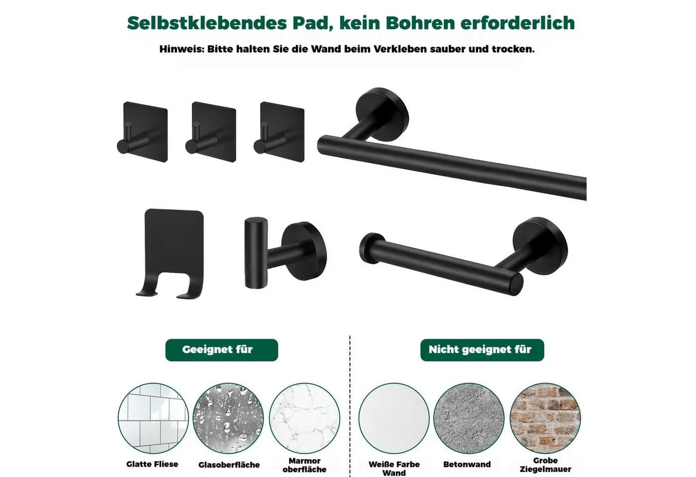 BlingBin Badezimmer-Set 7 IN 1 Handtuchhalter Set Silber/Schwarz Edelstahl - Bild 5