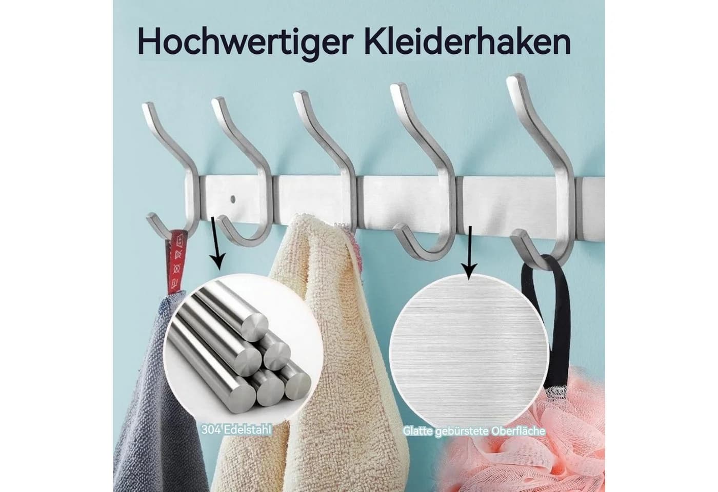 BlingBin Wandgarderobe 4/6 Haken Kleiderhaken Wand Hakenleiste Garderobenhaken 2er Set Silber - Bild 5