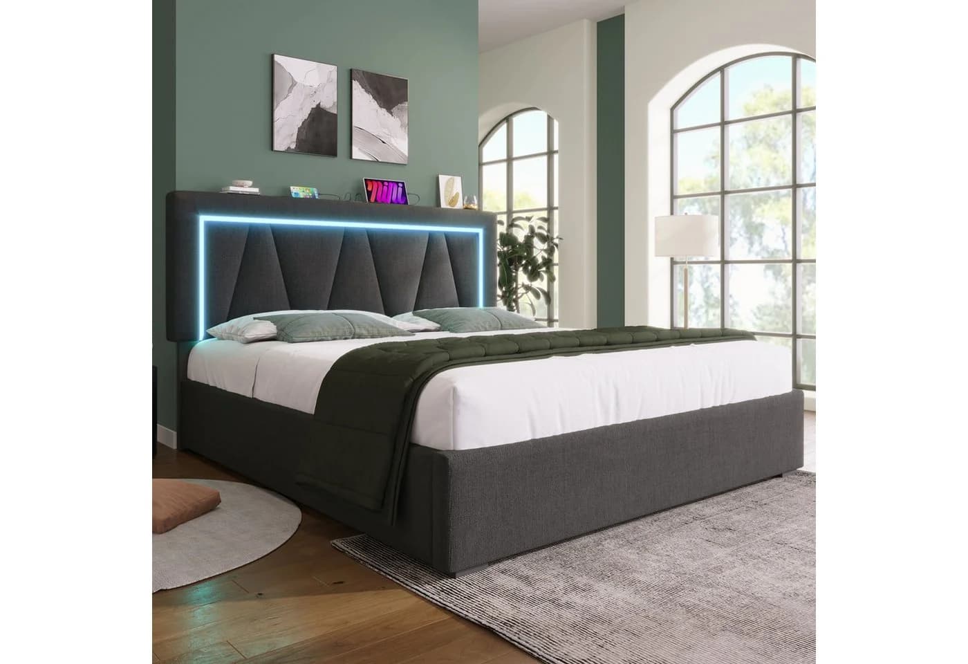 BlingBin Boxspringbett Stauraumbett Polsterbett 140x200cm Grau/Beige - Bild 3