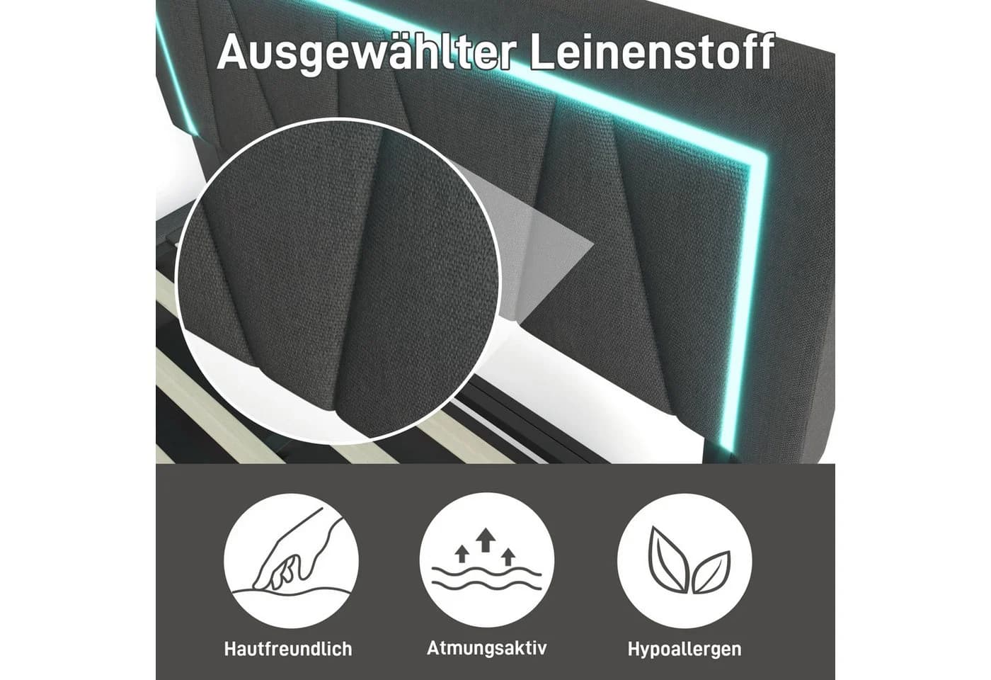 BlingBin Boxspringbett Stauraumbett Polsterbett 140x200cm Grau/Beige - Bild 5