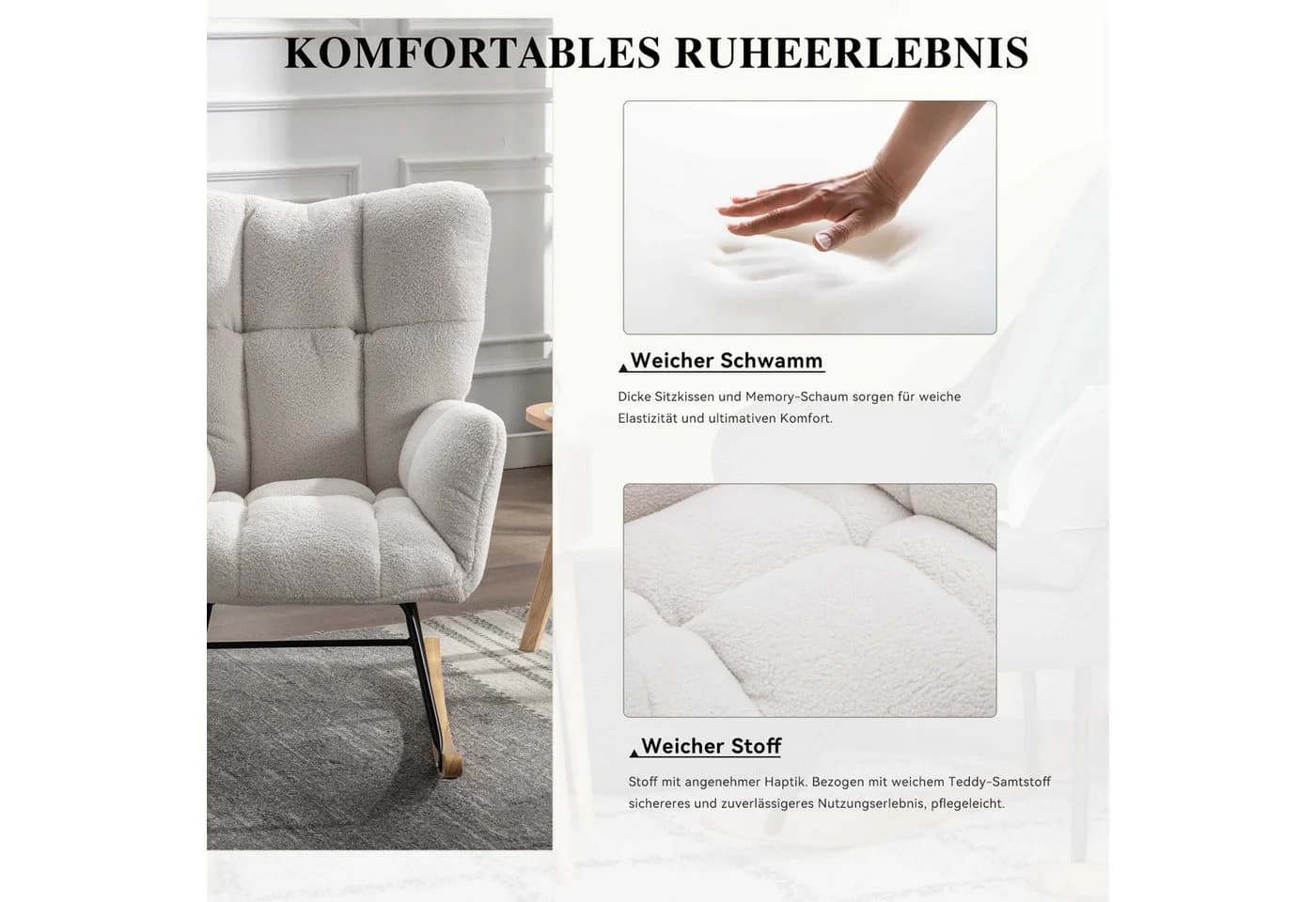 BlingBin Teddy-Samt-Schaukelstuhl Weiß - Bild 5