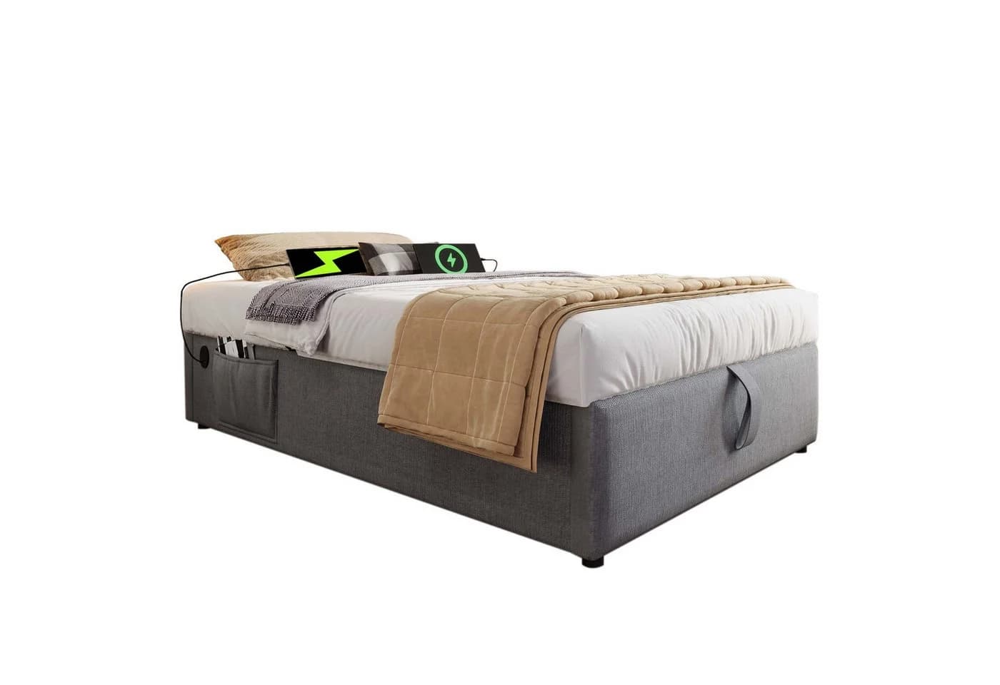 BlingBin Einzelbett Polsterbett 90x200 cm Grau - Bild 2