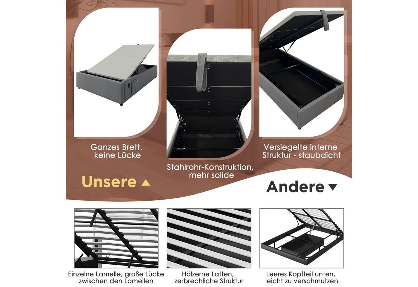 BlingBin Einzelbett Polsterbett 90x200 cm Grau - Bild 3