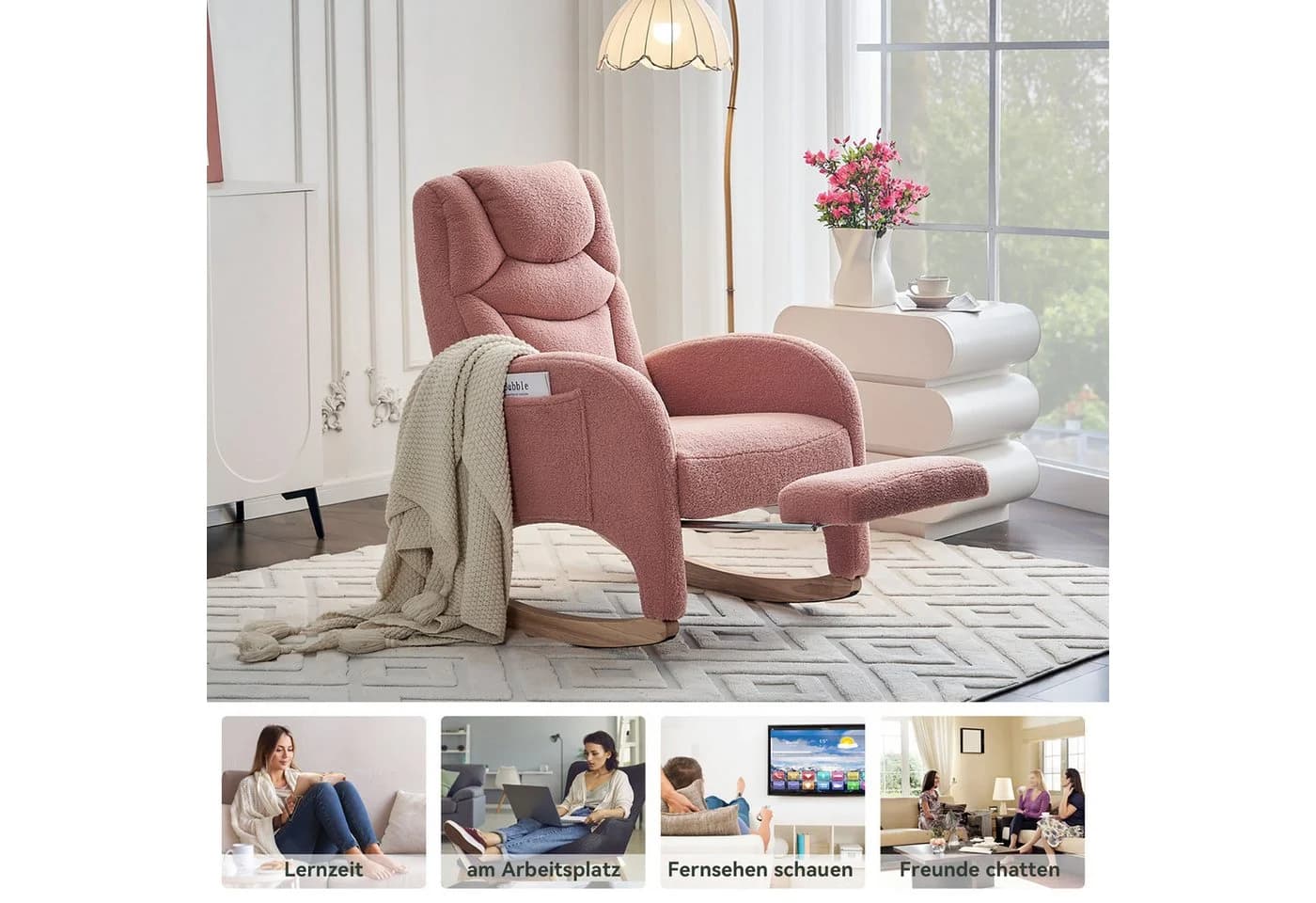 BlingBin Schaukelstuhl Relaxsessel Rosa Teddy-Material - Bild 3