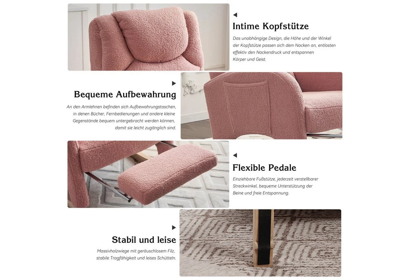 BlingBin Schaukelstuhl Relaxsessel Rosa Teddy-Material - Bild 5
