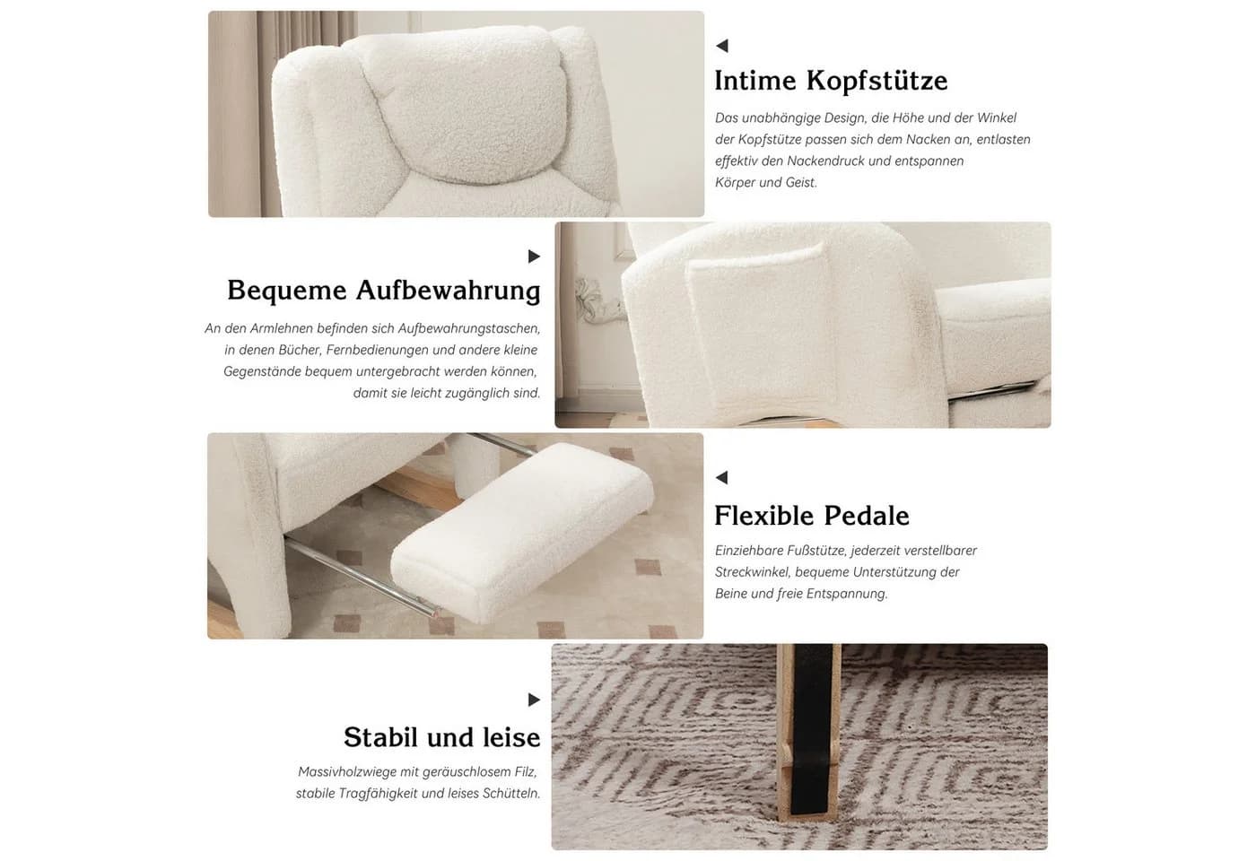 BlingBin Schaukelstuhl Relaxsessel Wohnzimmersessel Armlehnen Fußstütze Teddystoff - Bild 5