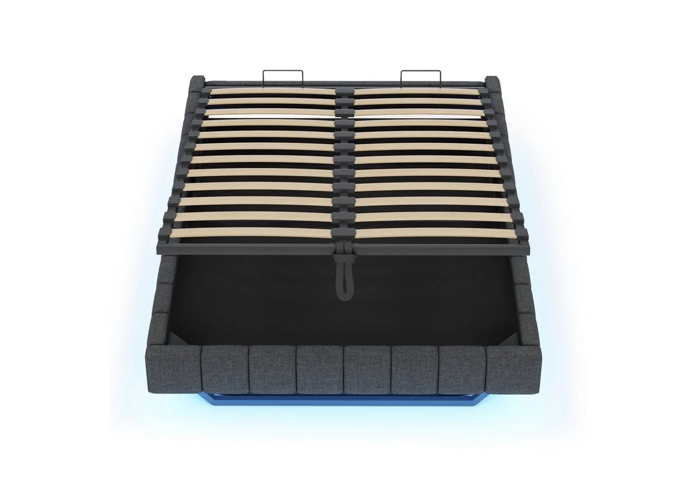 BlingBin Polsterbett Stauraumbett 140x200cm mit LED-Licht Leinen - Bild 3