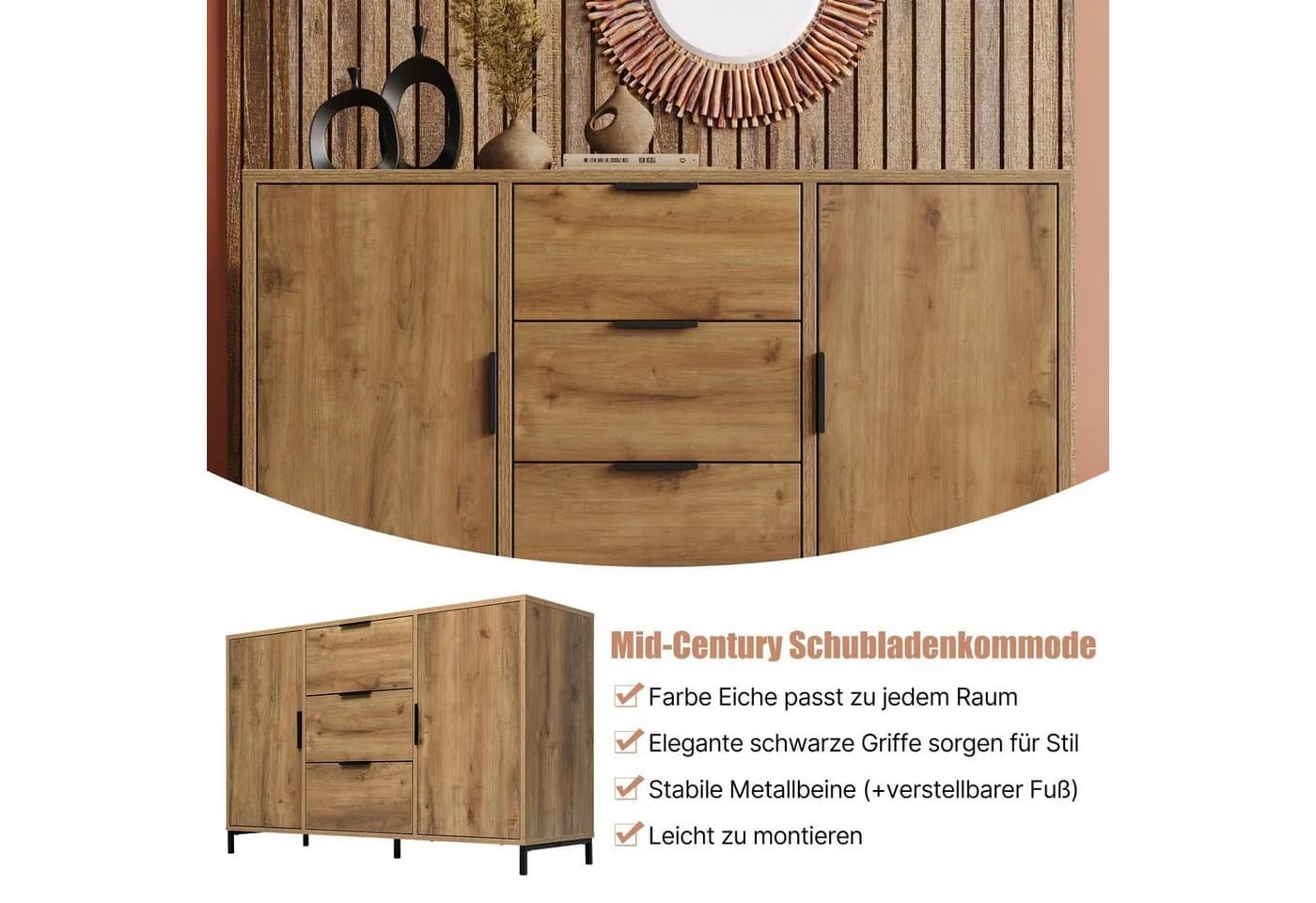 BlingBin Schubkastenkommode Sideboard Highboard 120x40x76 cm - Bild 4