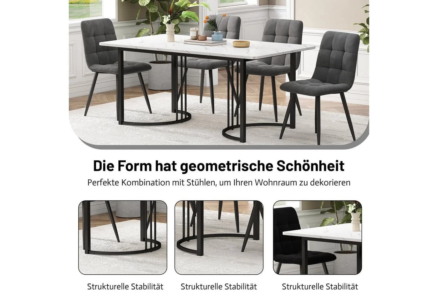 BlingBin Esstisch moderner Küchentisch 140 x 80cm Metall Marmormuster - Bild 4