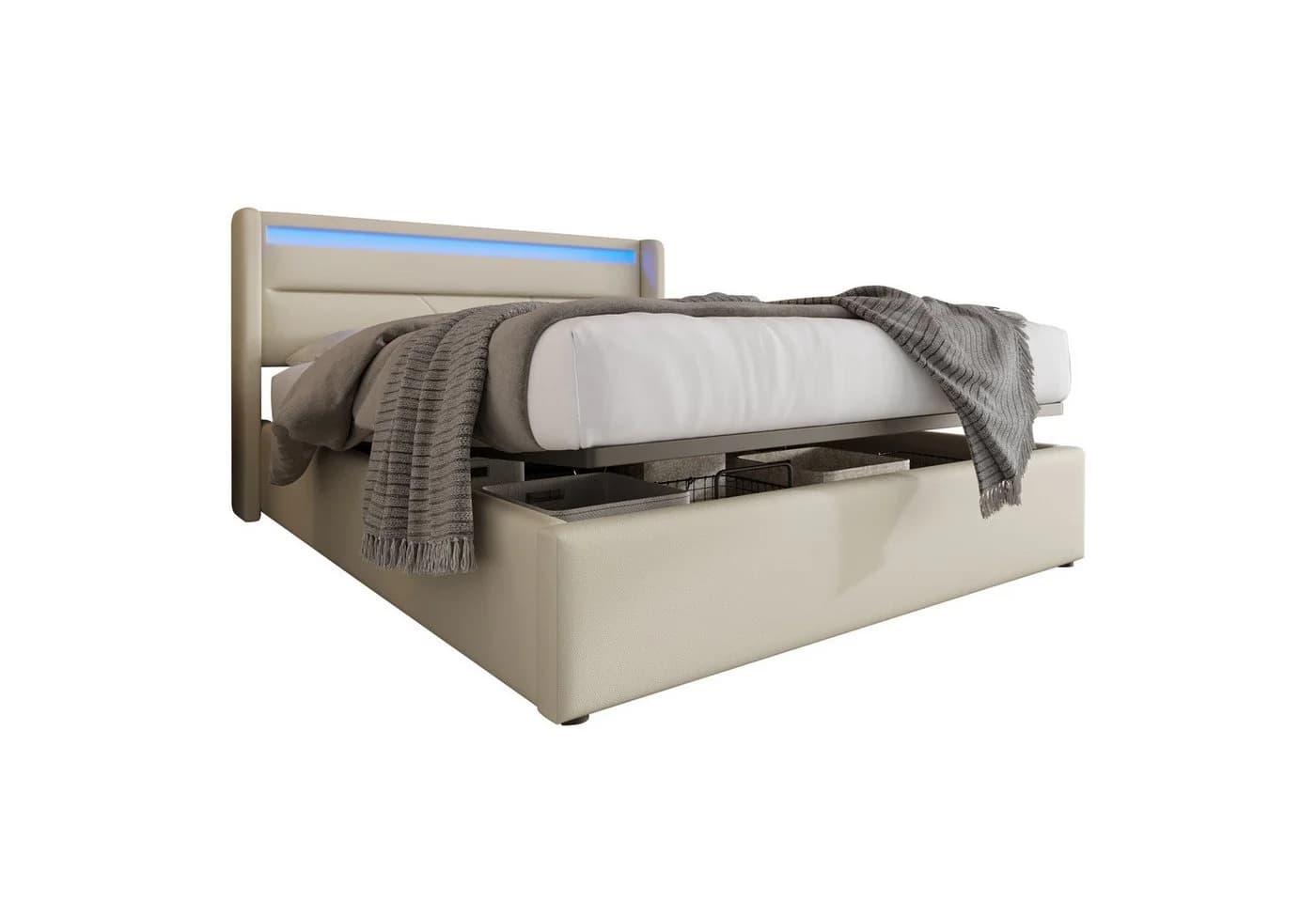 BlingBin Boxspringbett Stauraumbett mit LED-Beleuchtung Weiß/Grau - Bild 2