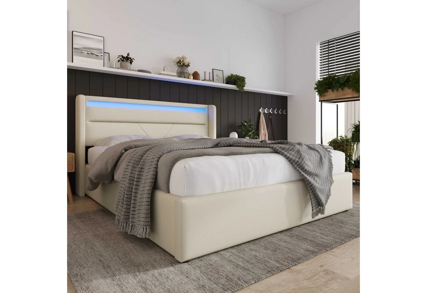 BlingBin Boxspringbett Stauraumbett mit LED-Beleuchtung Weiß/Grau - Bild 3