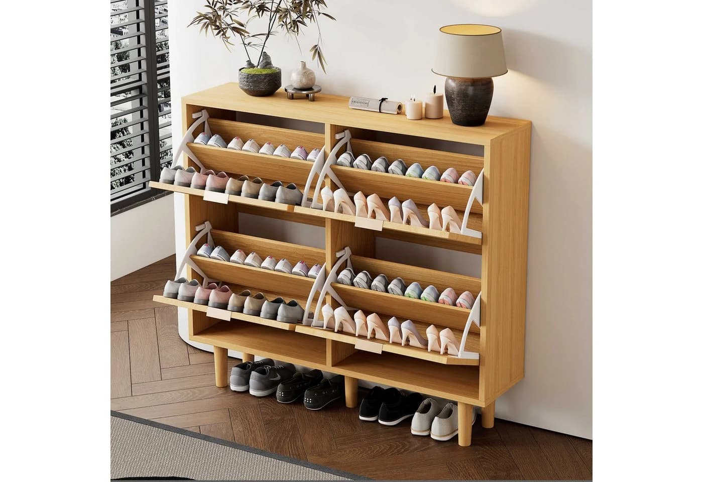 BlingBin Schuhschrank Rattan Landhausstil mit 4 Klapptüren - Bild 2