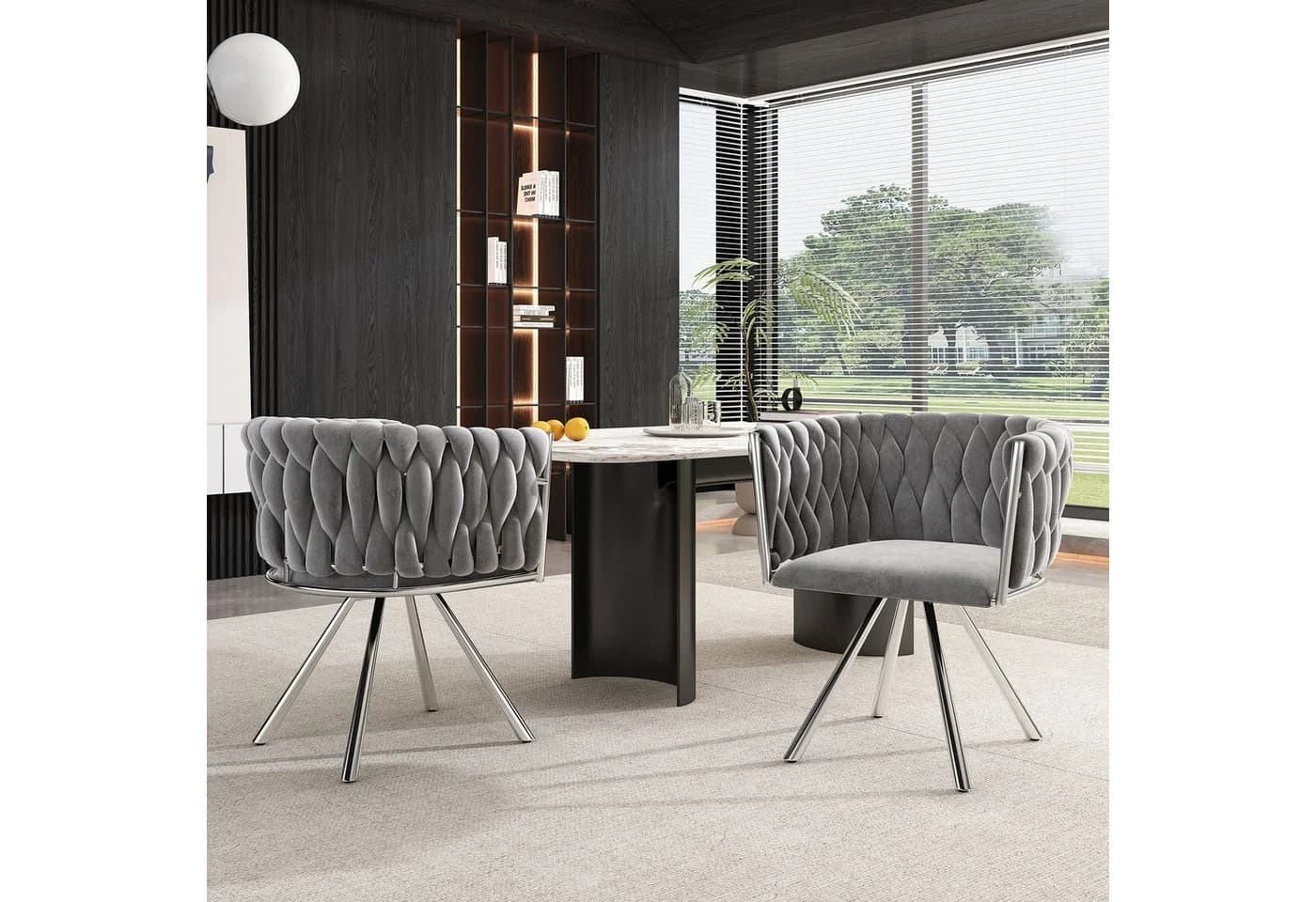 BlingBin Esszimmerstuhl Samt Grau Silber 360° Drehfunktion 2er Set