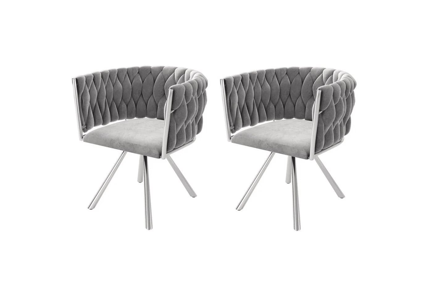 BlingBin Esszimmerstuhl Samt Grau Silber 360° Drehfunktion 2er Set - Bild 2
