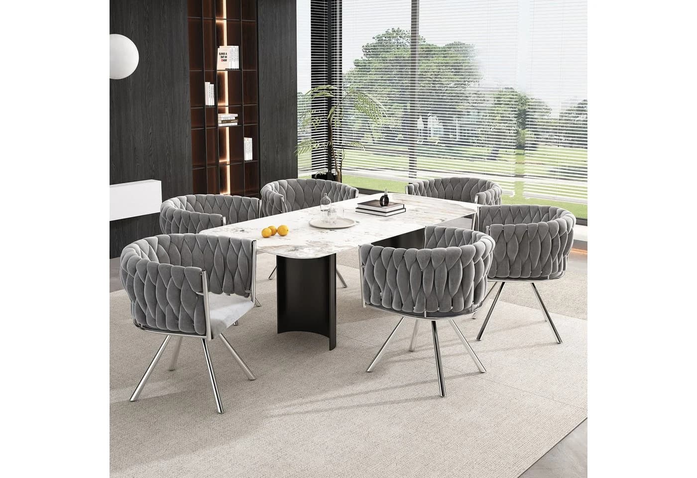 BlingBin Esszimmerstuhl Samt Grau Silber 360° Drehfunktion 2er Set - Bild 4