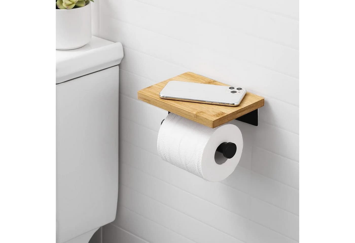 BlingBin Toilettenpapierhalter mit Bambus-Ablage Edelstahl Selbstklebend