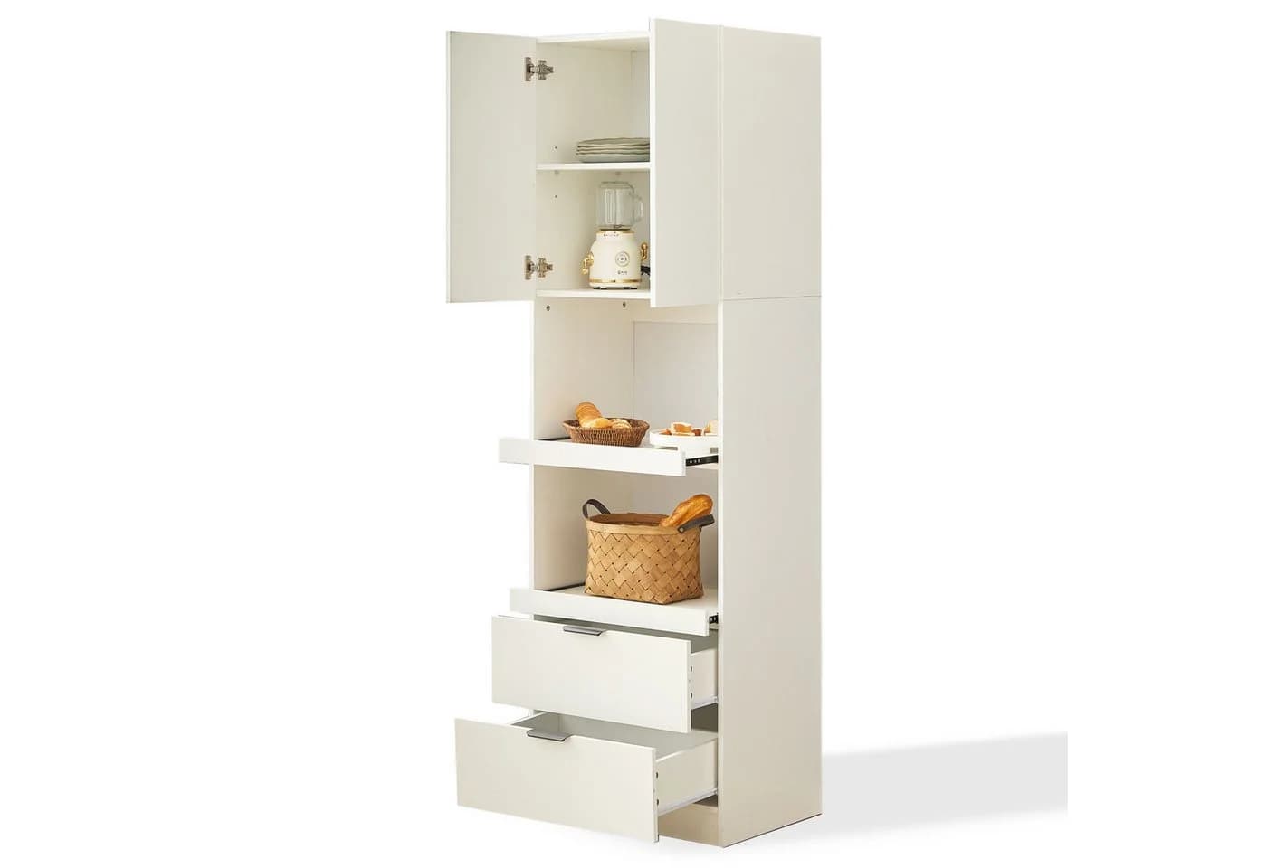 BlingBin Hochschrank Weiß 2 Türen 2 Schubladen Mikrowellenregal - Bild 2