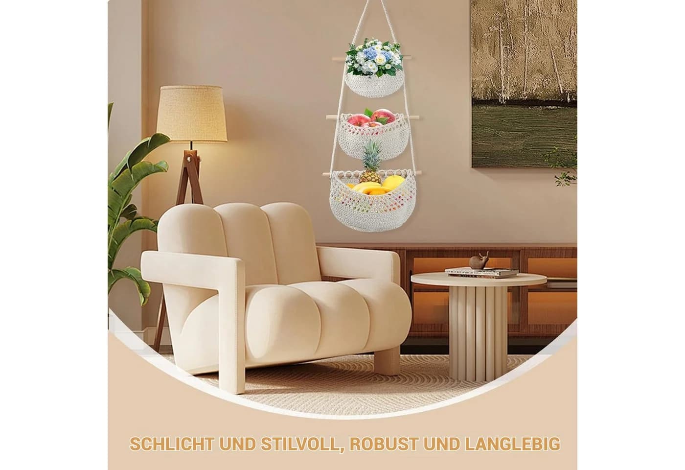 Hängekorb aus Seilen und Holz im Boho-Stil - Bild 3