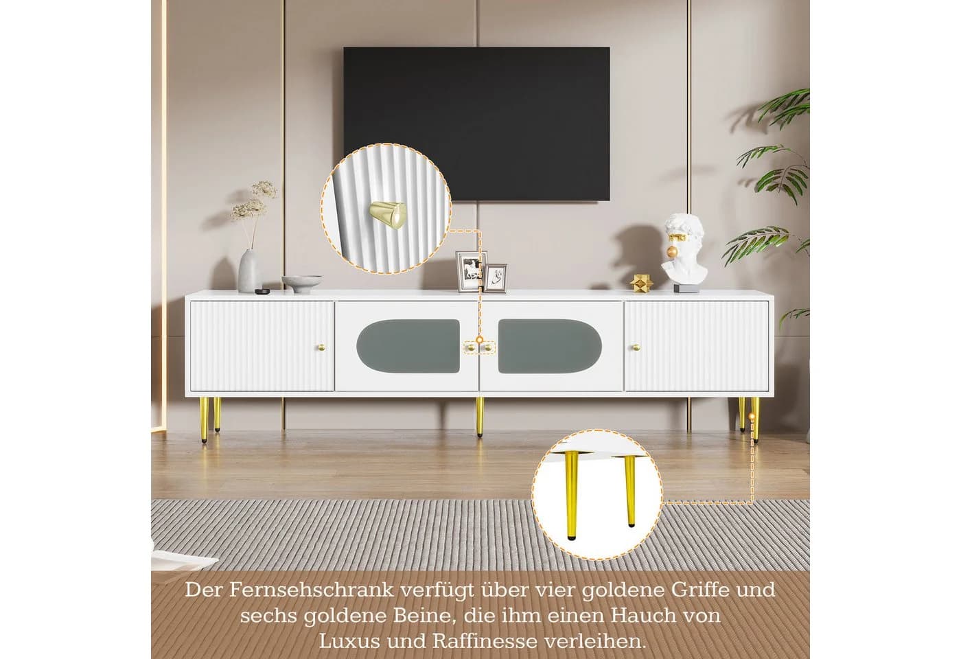 BlingBin TV-Schrank Weiß mit Goldenen Beinen & Griffen - Bild 3