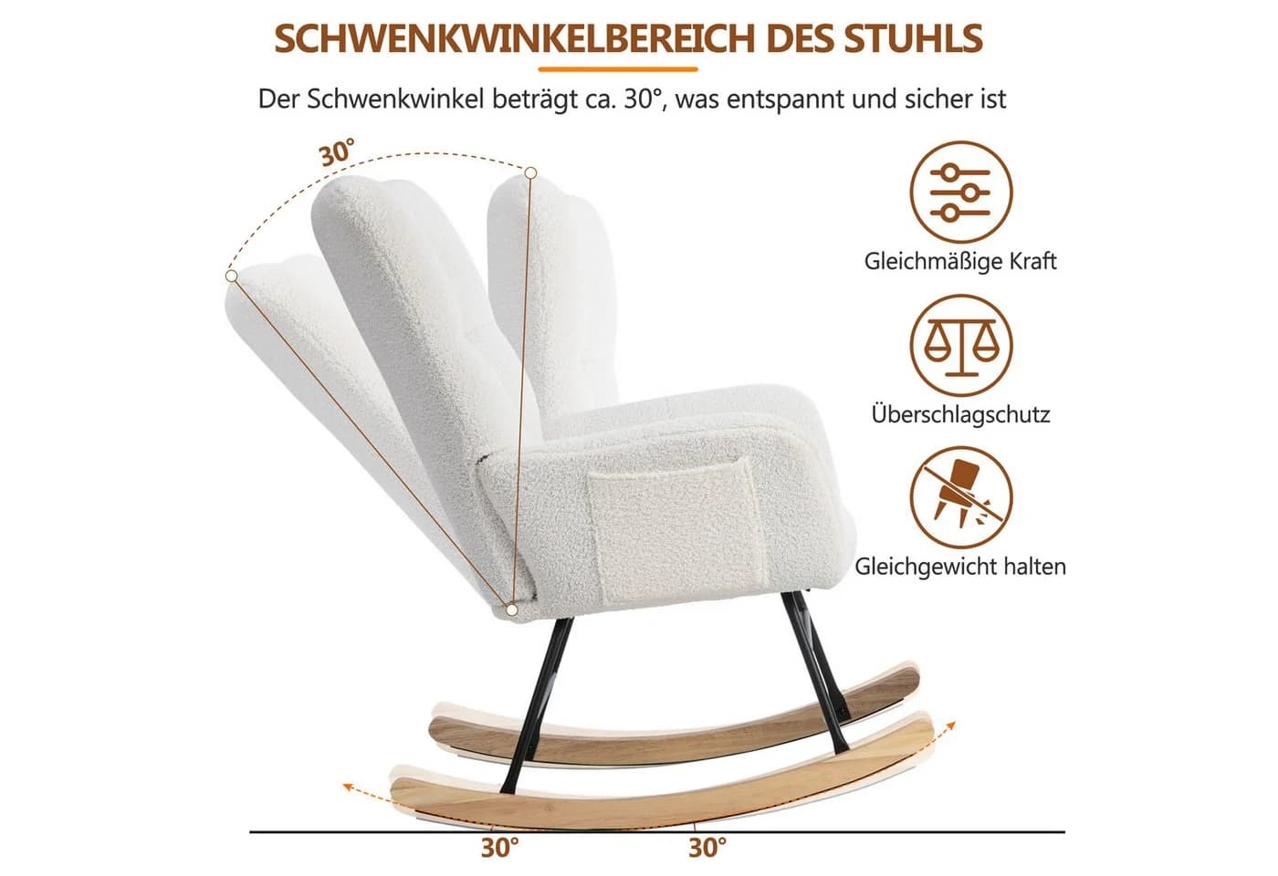 BlingBin Schaukelstuhl mit Bügeln und Fußhocker Weiß Teddy-Fleece - Bild 3