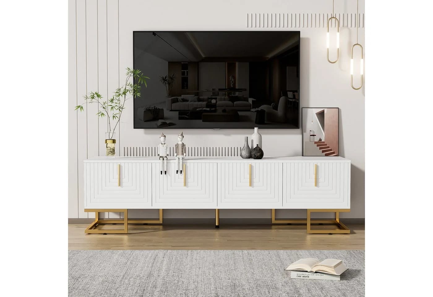 BlingBin TV-Schrank Lowboard mit Goldenen Griffen und Füßen