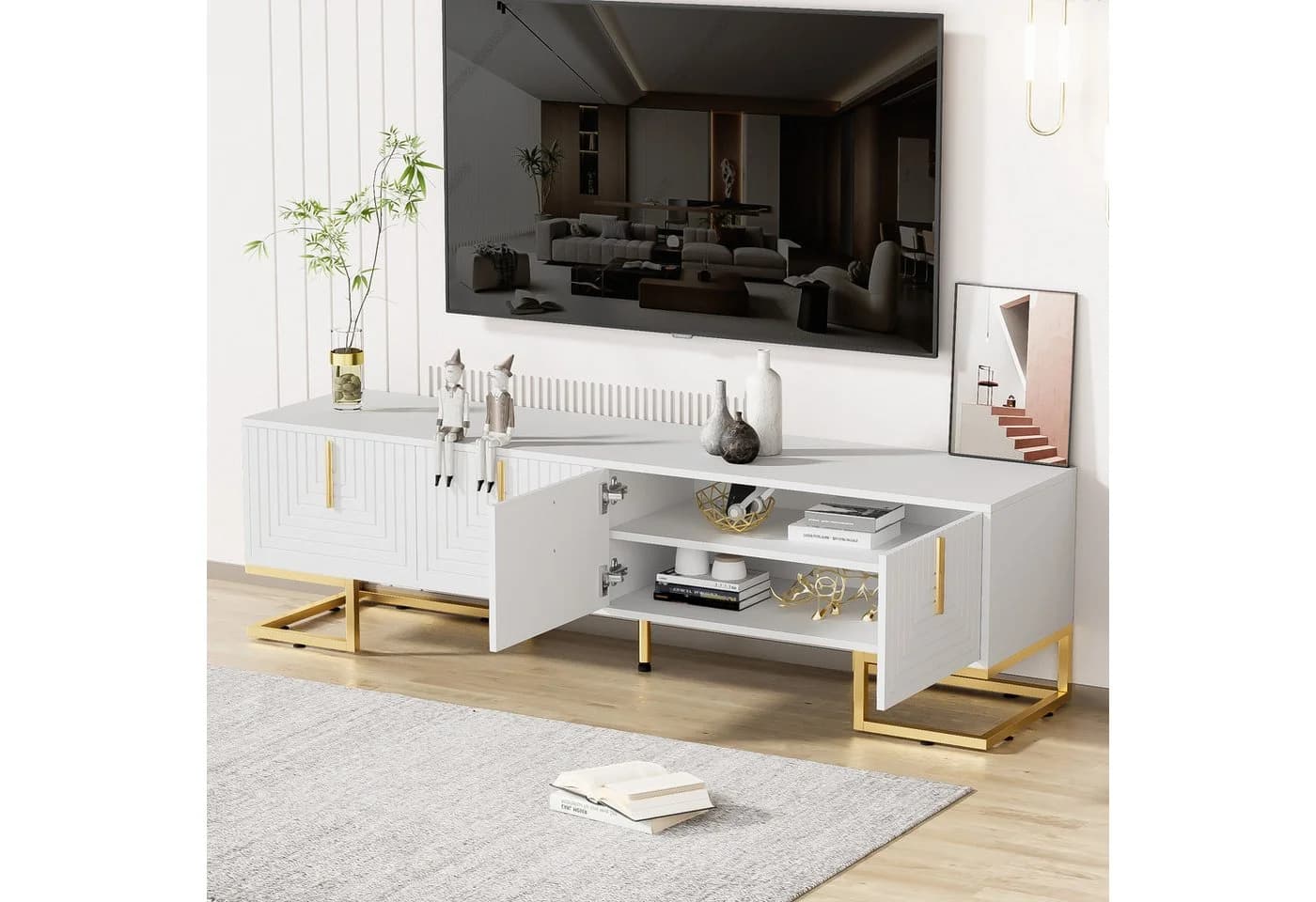 BlingBin TV-Schrank Lowboard mit Goldenen Griffen und Füßen - Bild 3