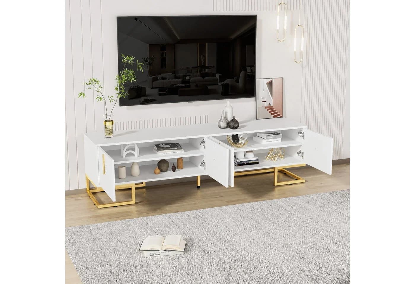 BlingBin TV-Schrank Lowboard mit Goldenen Griffen und Füßen - Bild 4