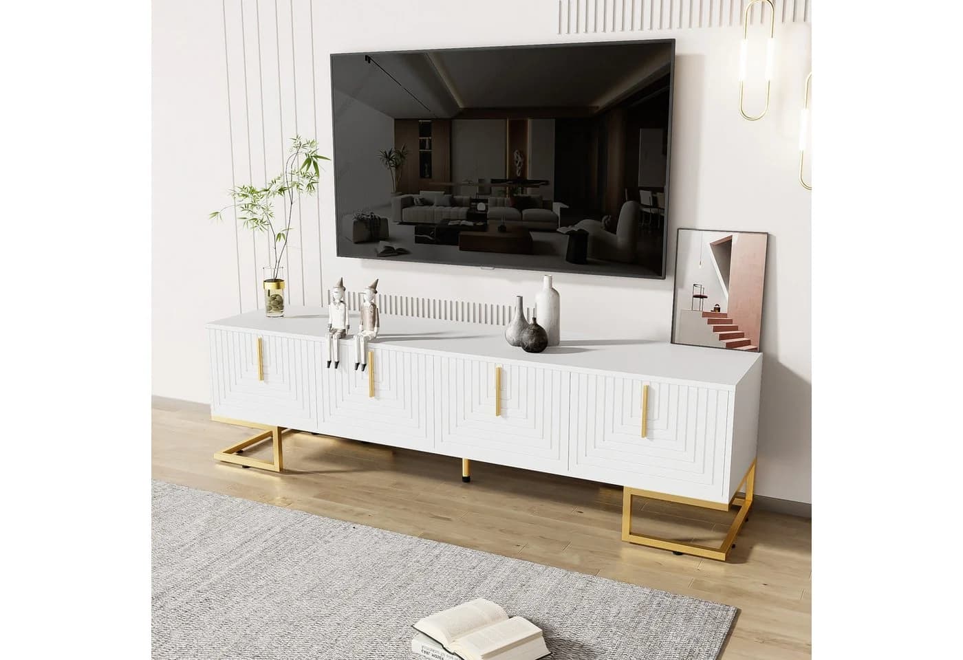 BlingBin TV-Schrank Lowboard mit Goldenen Griffen und Füßen - Bild 5