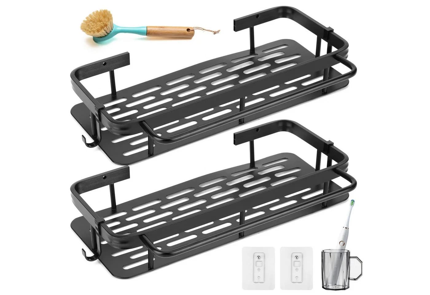 BlingBin Duschablage Schwarz Selbstklebend Aluminium 2er Set - Bild 2