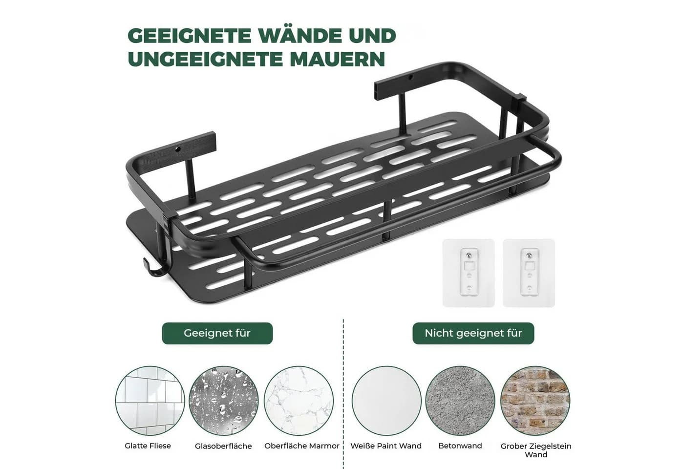BlingBin Duschablage Schwarz Selbstklebend Aluminium 2er Set - Bild 4