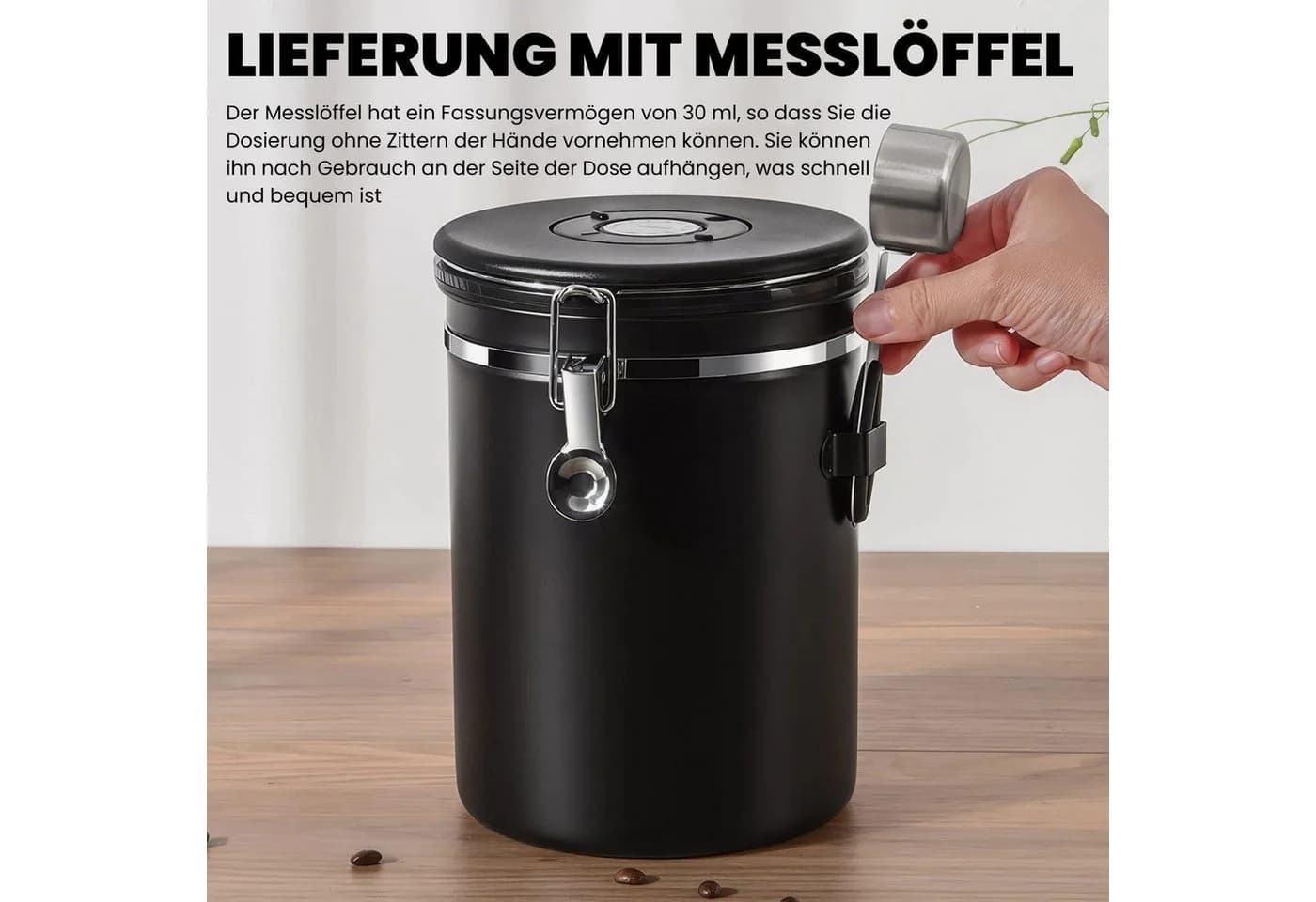BlingBin Kaffeedose 1,8L Edelstahl Schwarz mit CO2-Ventil & Datumsanzeige - Bild 5