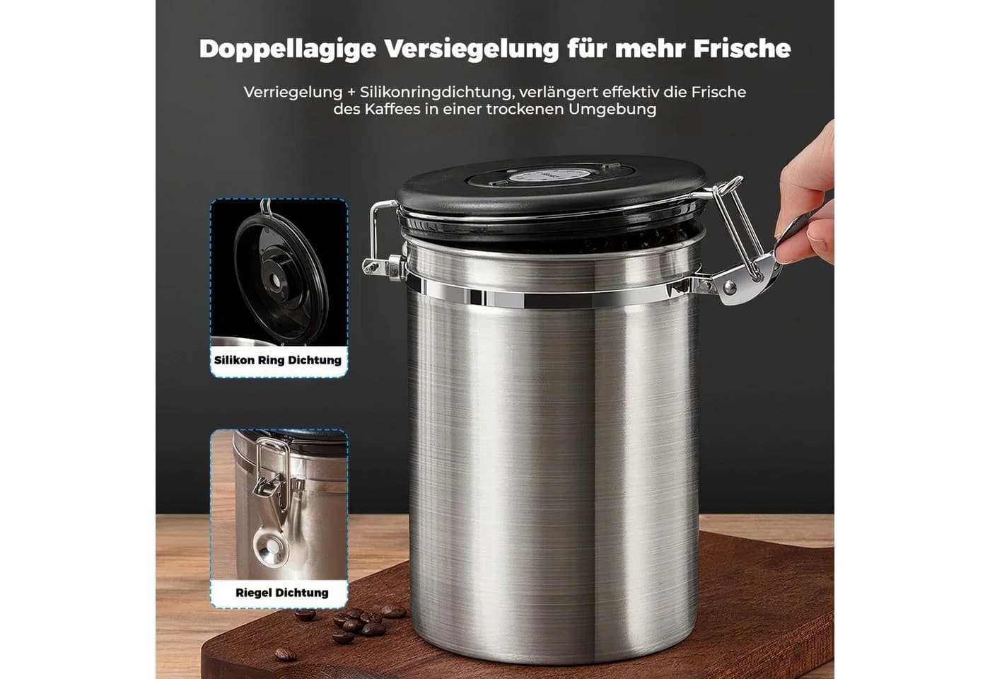 BlingBin Kaffeedose 1,8L Edelstahl Luftdicht mit CO2-Ventil