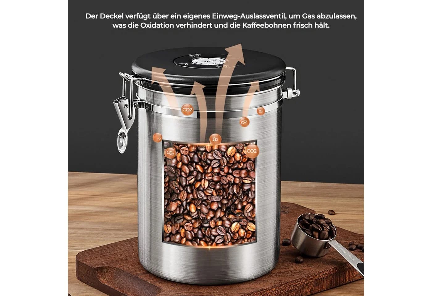 BlingBin Kaffeedose 1,8L Edelstahl Luftdicht mit CO2-Ventil - Bild 3