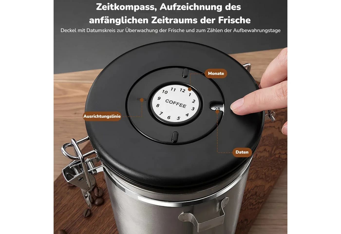 BlingBin Kaffeedose 1,8L Edelstahl Luftdicht mit CO2-Ventil - Bild 4