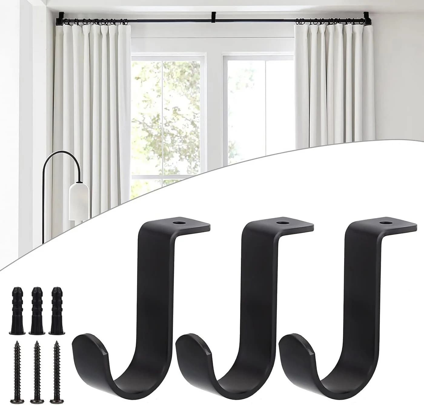 BlingBin Gardinenstangenhalter Deckenhalterung Vorhangstange Halter Metall 3er Set 5.5*2*6.5 cm - Bild 2