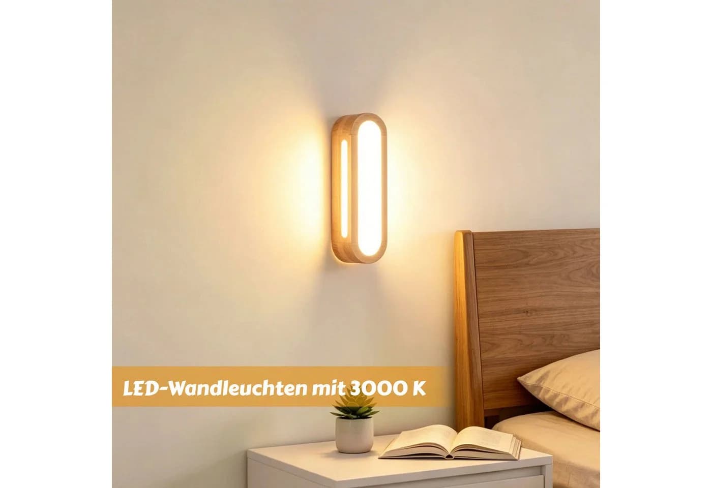 BlingBin LED Wandleuchte Innen Wandlampe Holz Touch Control - Bild 3