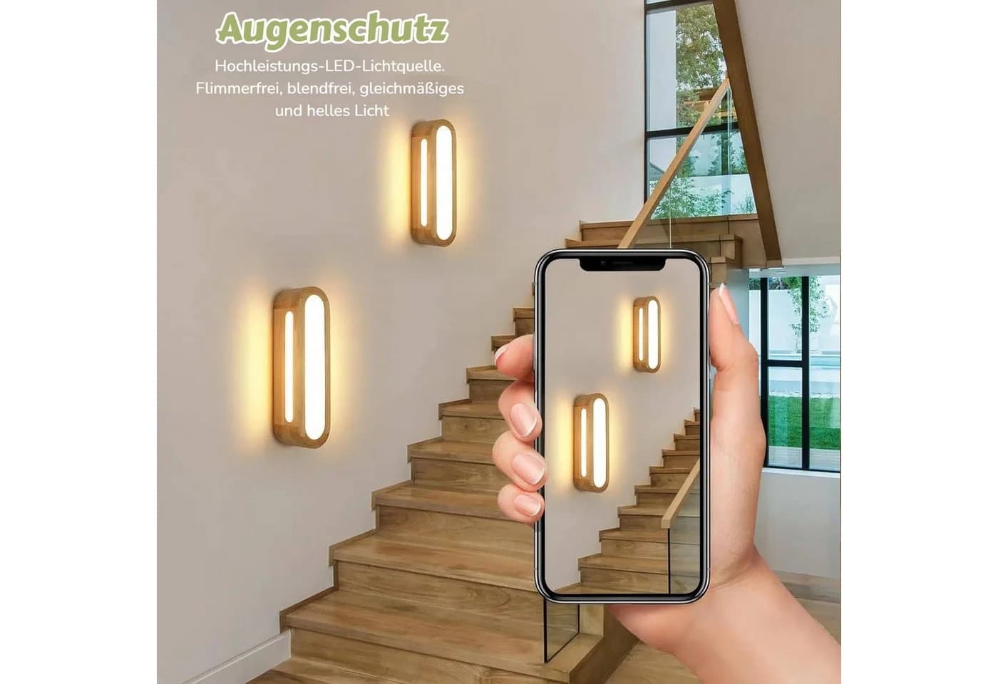 BlingBin LED Wandleuchte Innen Wandlampe Holz Touch Control - Bild 5