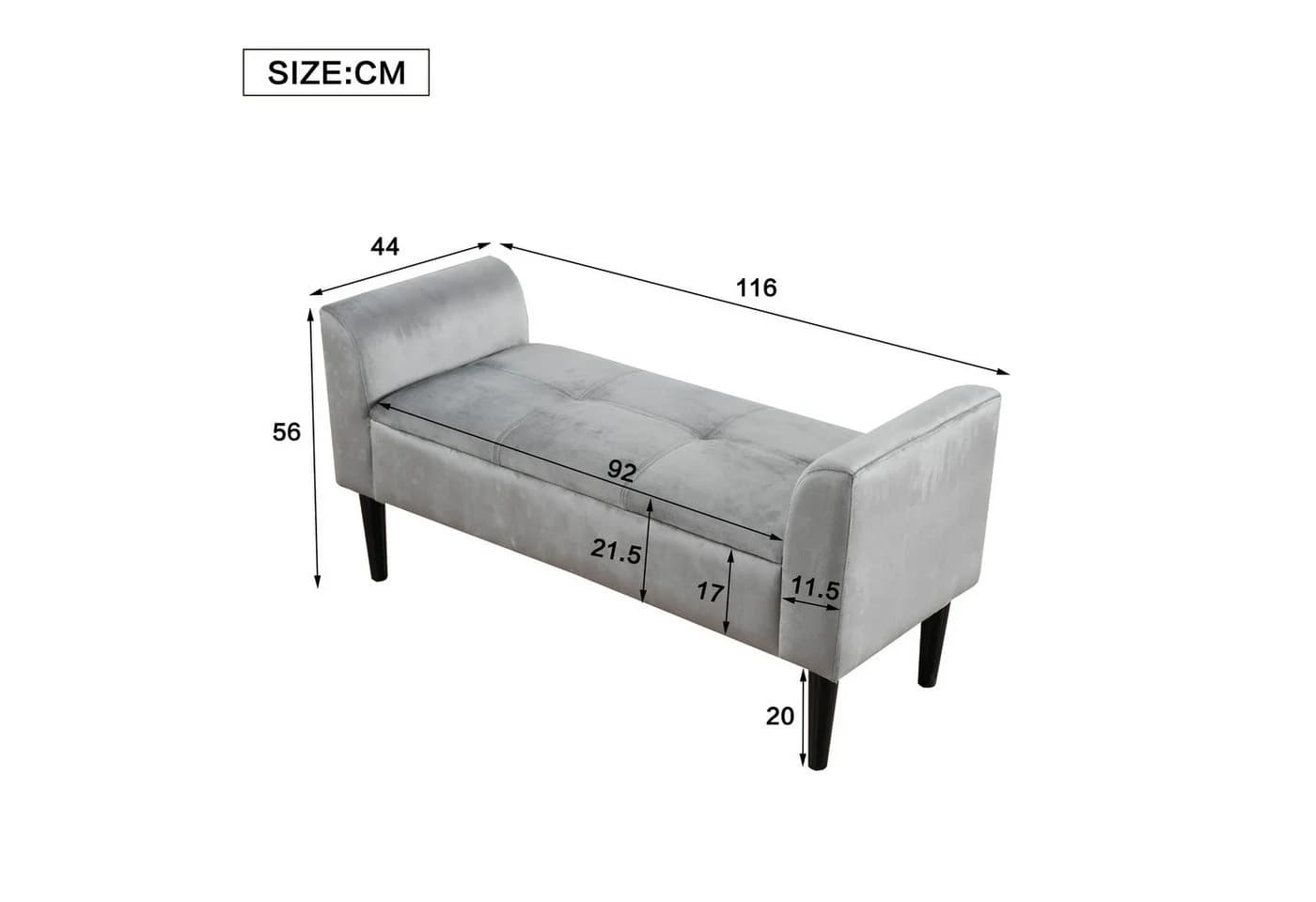 BlingBin Polsterbank Grau mit Armlehne Bettbank Sitzbank Betthocker Flurbank - Bild 5