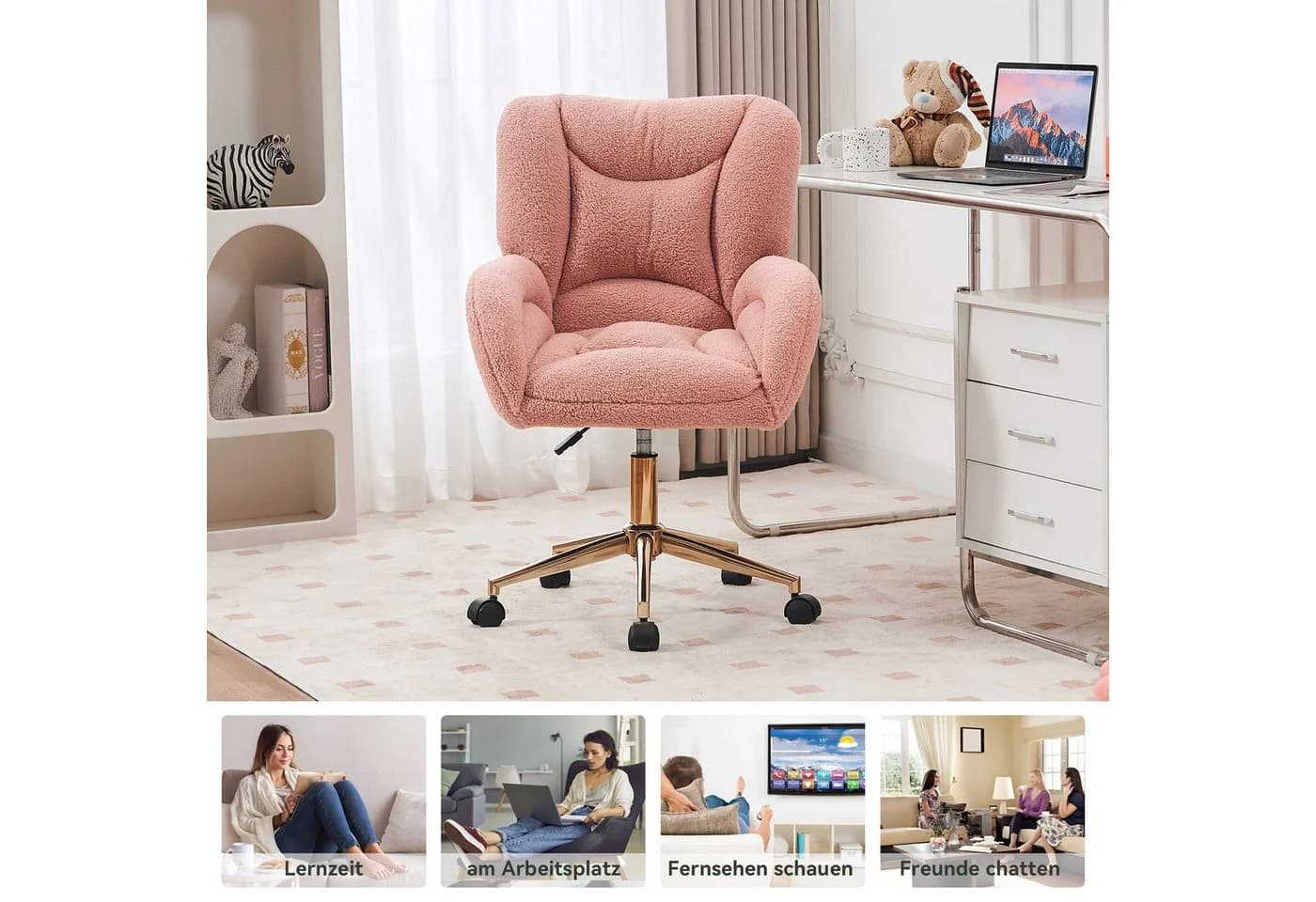 BlingBin Drehstuhl Ergonomisch 360° drehbar Rosa Gold - Bild 3