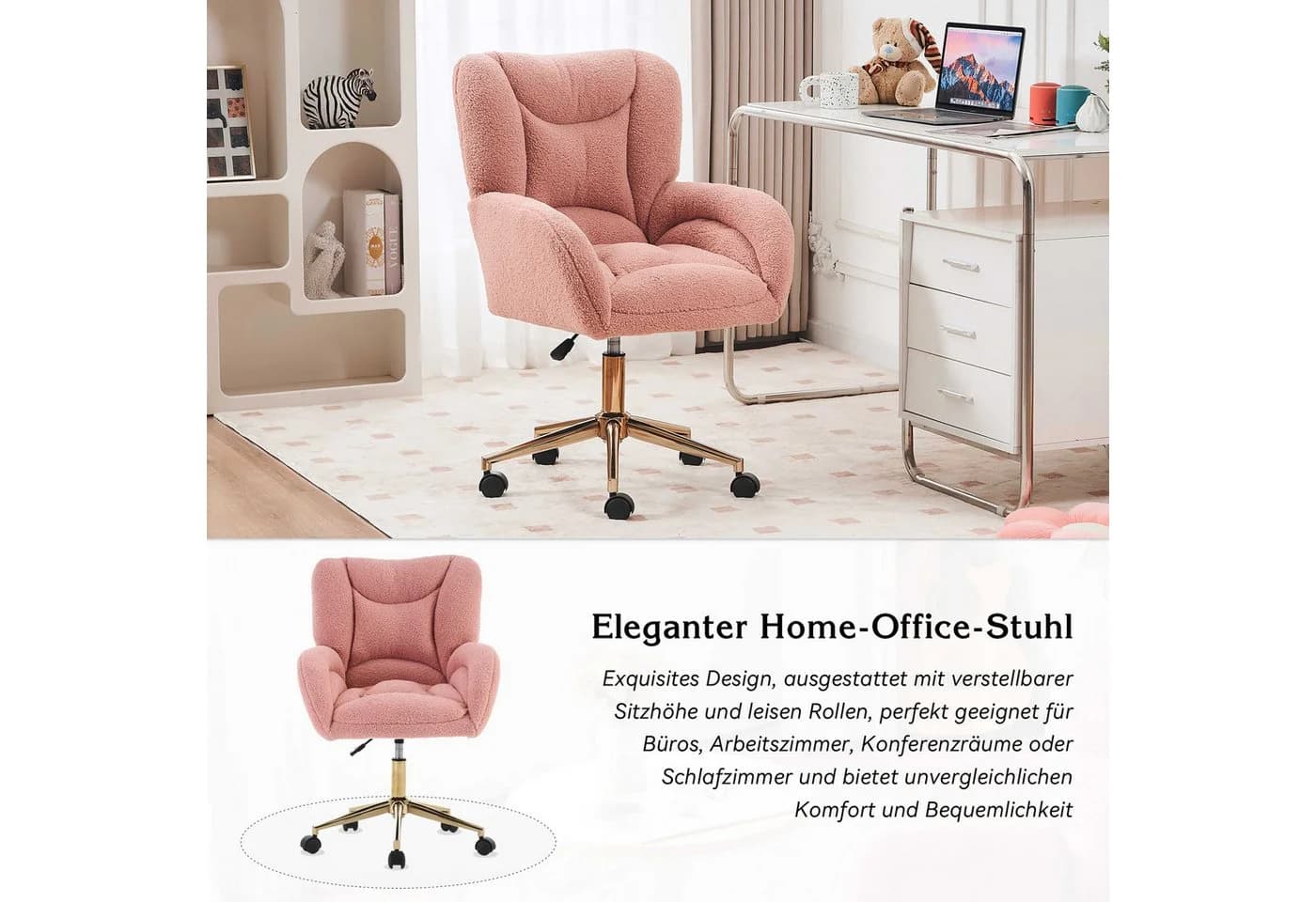 BlingBin Drehstuhl Ergonomisch 360° drehbar Rosa Gold - Bild 4