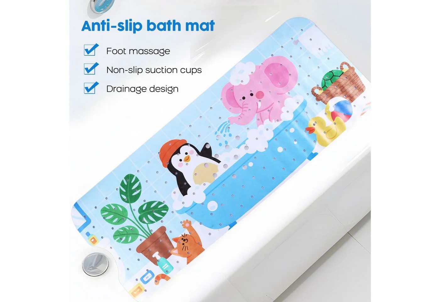 BlingBin Badewannenmatte Rutschfest Blau PVC mit Saugnäpfen - Bild 3