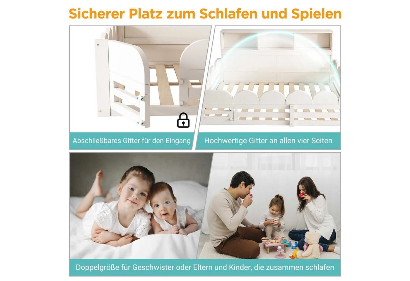 BlingBin Kinderbett Bodenbett Holzbett mit Geländer, 140 x 200 cm - Bild 3