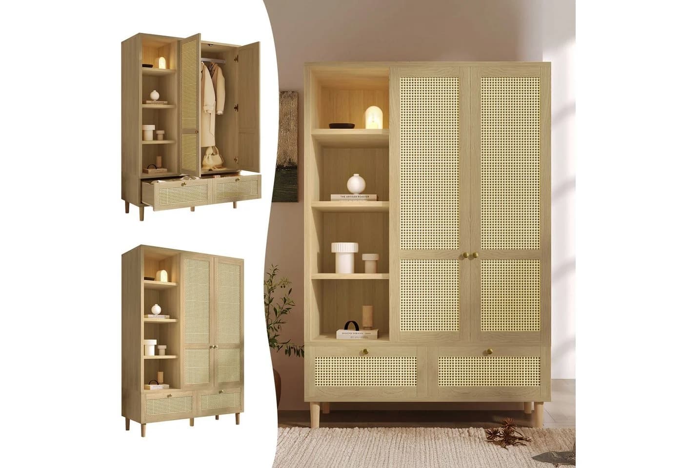 BlingBin Kleiderschrank Eiche Rattan