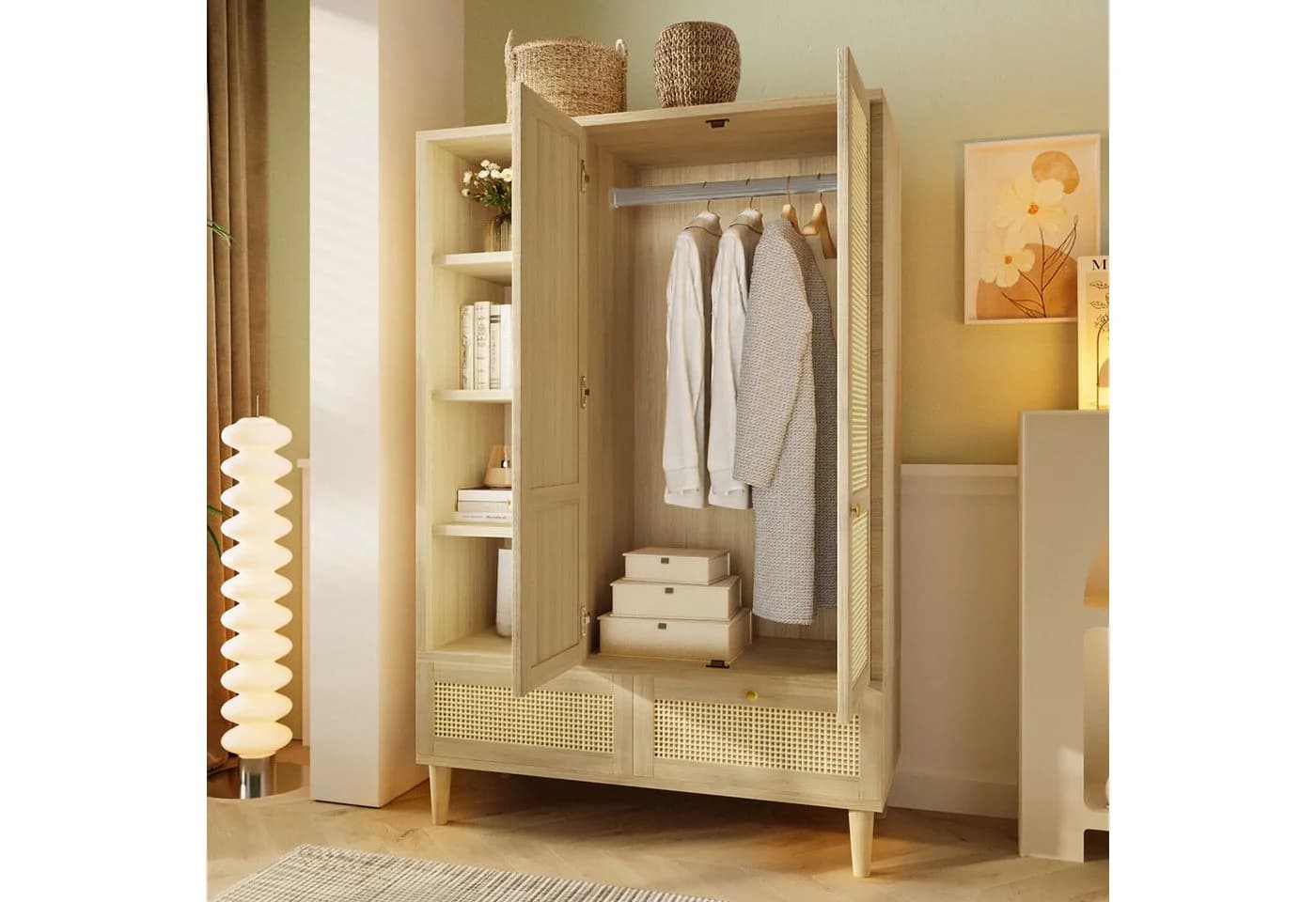 BlingBin Kleiderschrank Eiche Rattan mit Schubladen - Bild 2