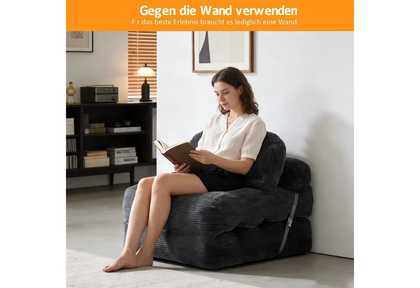 BlingBin Schlafsofa Klappsofa 1-Sitzer mit Bettfunktion, Cordstoff - Bild 3