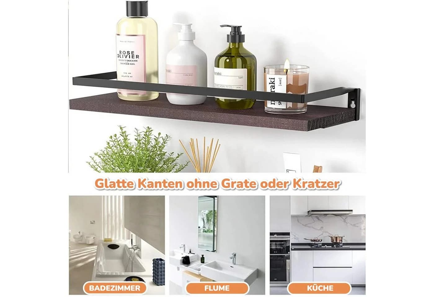 BlingBin Schwebendes Wandregal 4-tlg. mit Handtuchhalter Holz & Metall - Bild 3