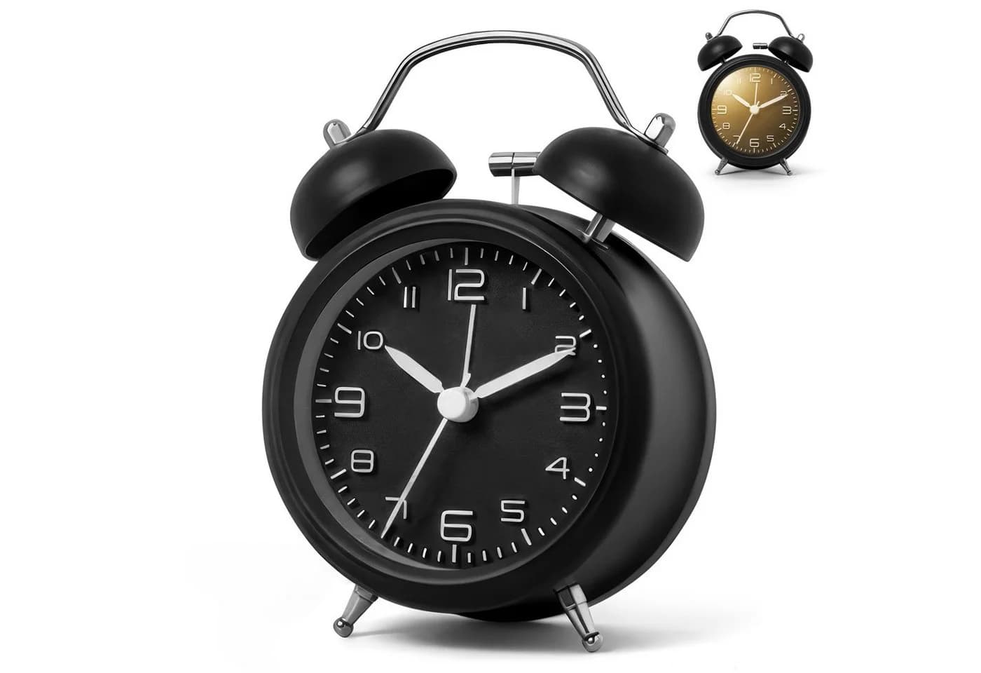 BlingBin Doppelglockenwecker mit Nachtlicht, Lauter Alarm, Analog, Schlummerfunktion, Schwarz - Bild 2