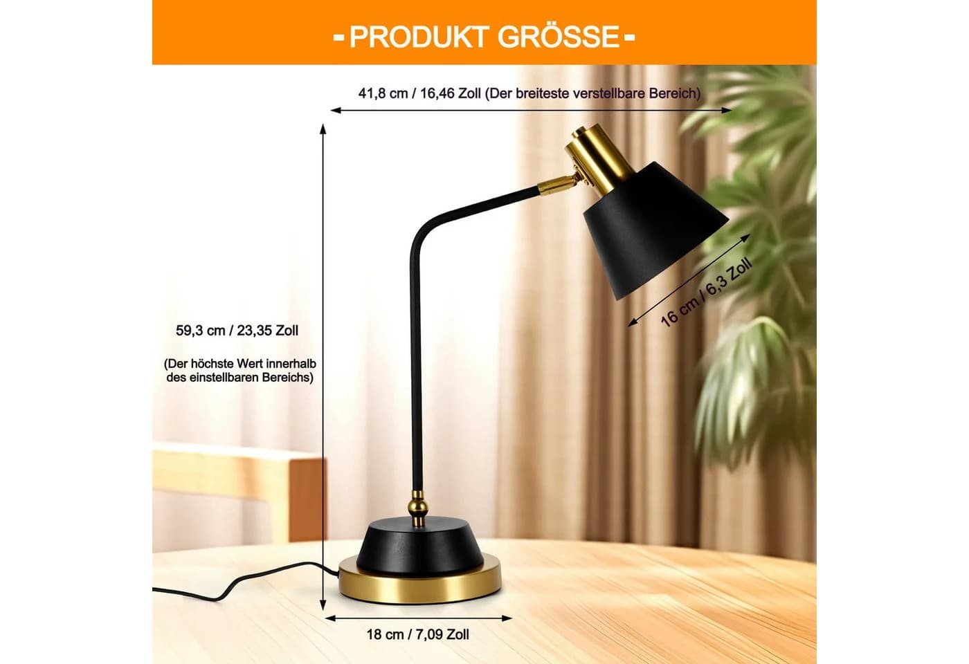 BlingBin Schreibtischlampe Retro Tischlampe Metall Schwarz - Bild 4
