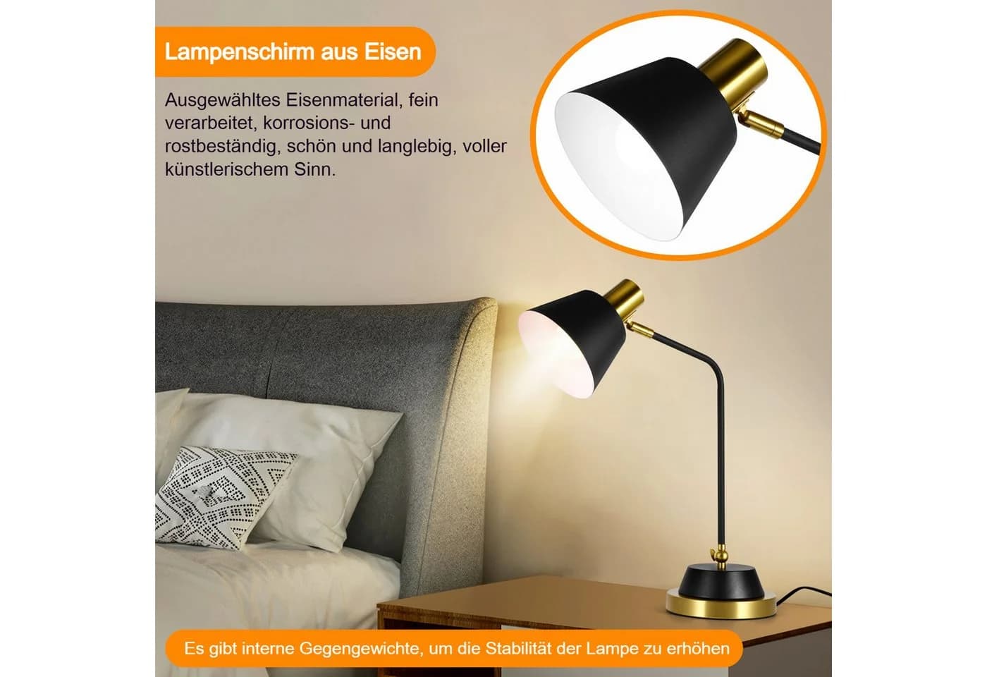 BlingBin Schreibtischlampe Retro Tischlampe Metall Schwarz - Bild 5