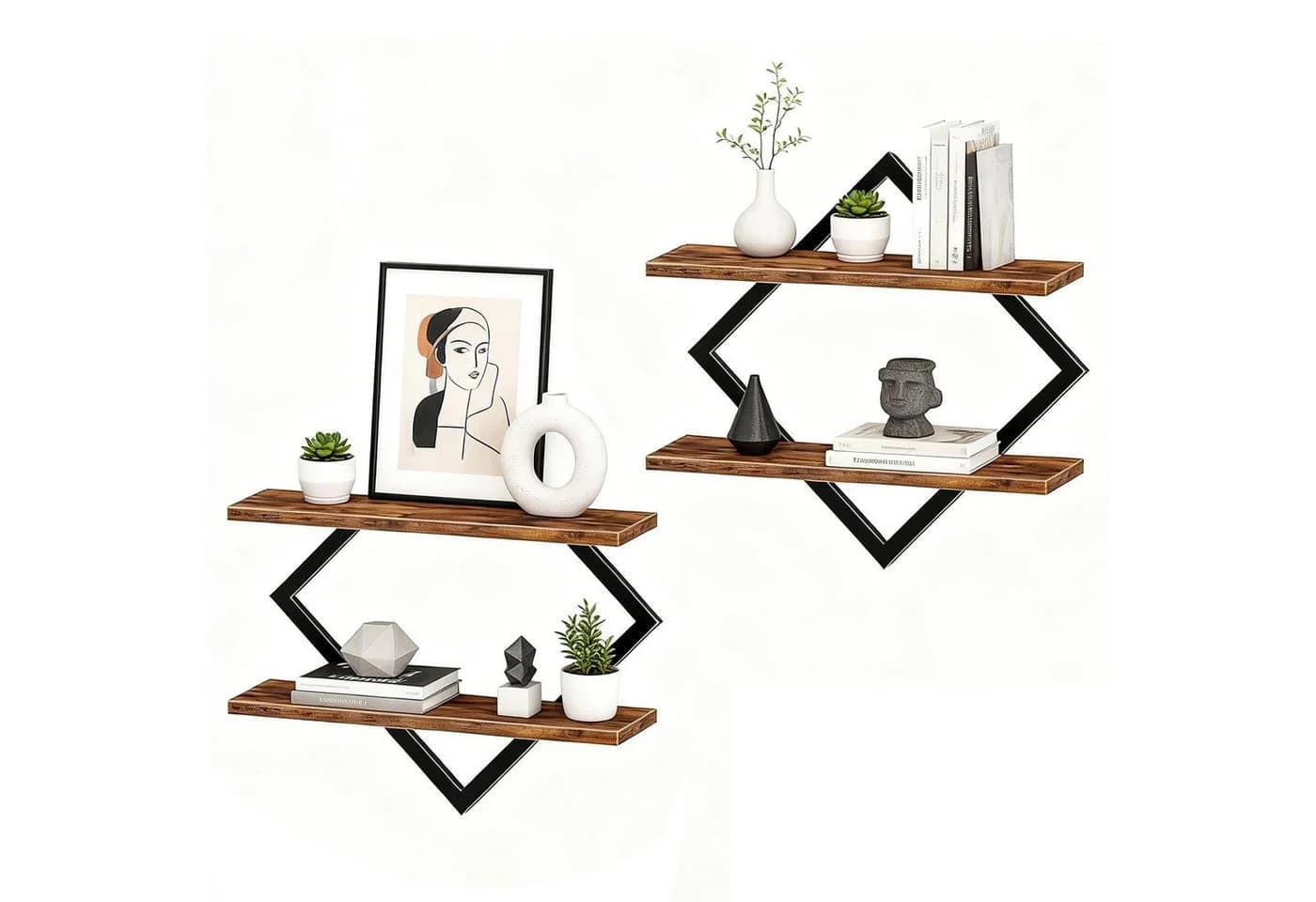 BlingBin Wandregal 2er-Set Rauten-Design Braun/Schwarz - Bild 2